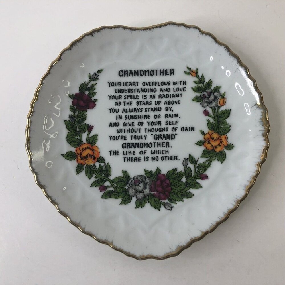 Vintage Grandmother Hanging Plate Kitchen Decor Made in Korea Granny Core 6"x6"